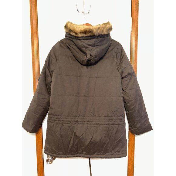 Urban Outfitters BDG Black Winter Utility Coat With Faux Fur Trimmed Hood Size M - Picture 3 of 13